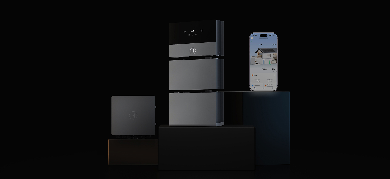 HiOne complete system integration diagram showing inverter+EMS, modular batteries, gateway components HiOne complete system integration diagram showing inverter+EMS, modular batteries, gateway components