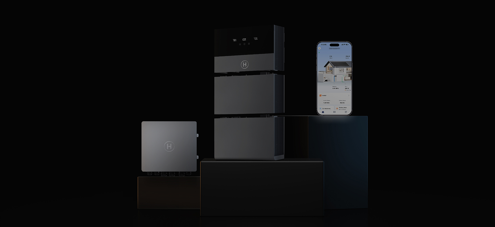 HiOne complete system integration diagram showing inverter+EMS, modular batteries, gateway components HiOne complete system integration diagram showing inverter+EMS, modular batteries, gateway components