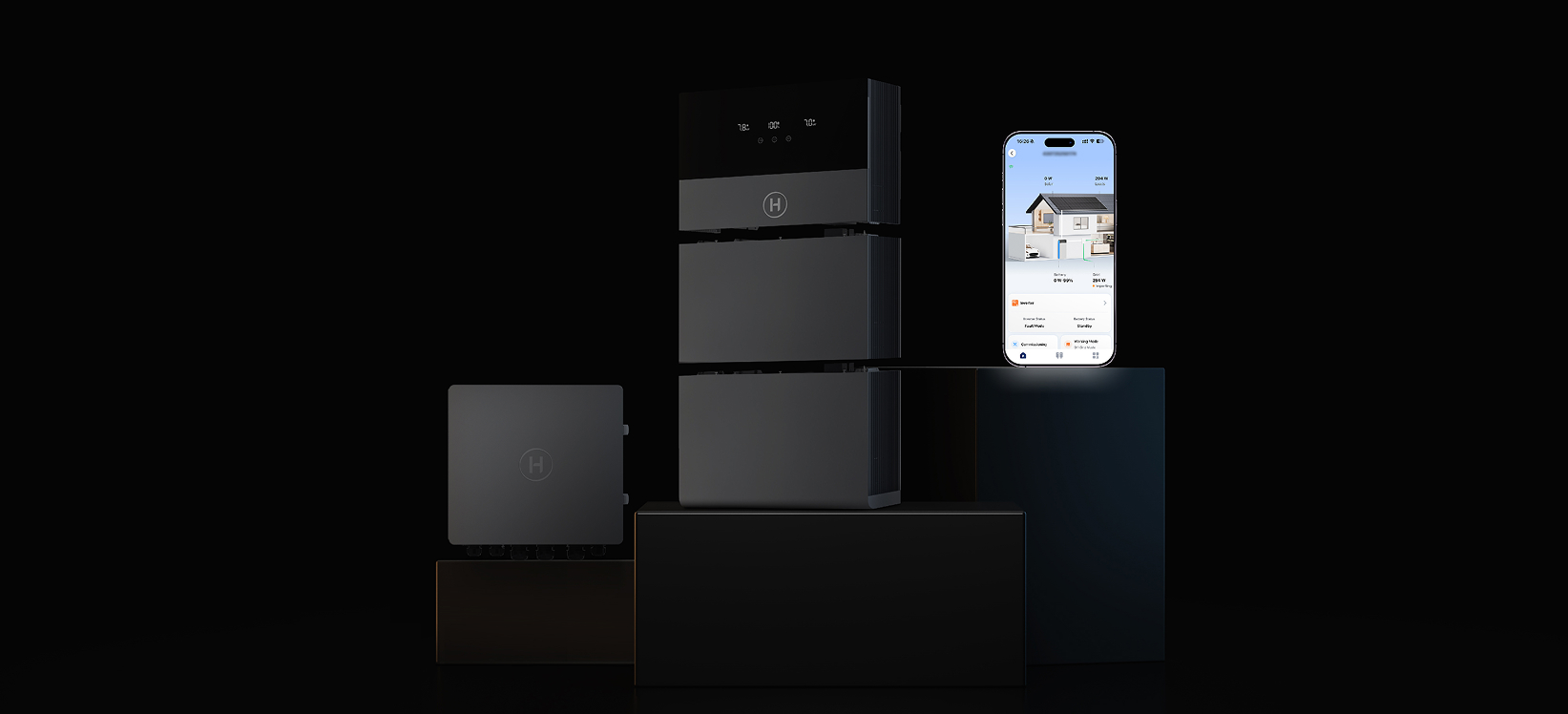 HiOne complete system integration diagram showing inverter+EMS, modular batteries, gateway components HiOne complete system integration diagram showing inverter+EMS, modular batteries, gateway components